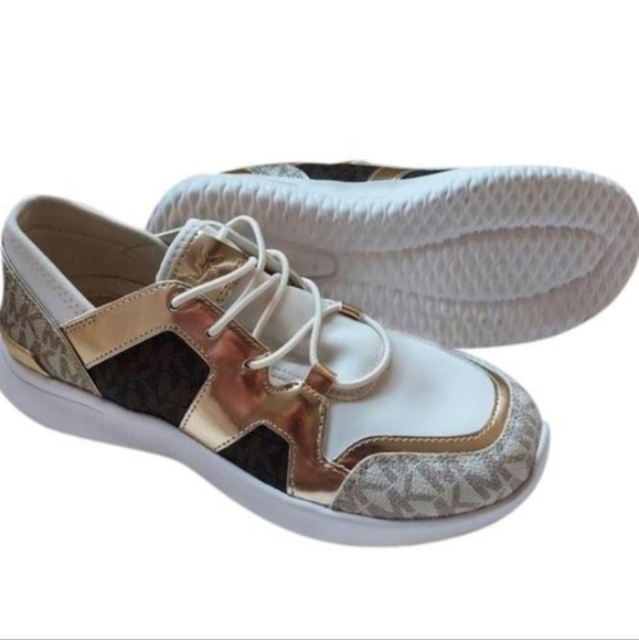 NEW Michael Kors gold monogram sneakers, size 6.5 - Picture 1 of 6